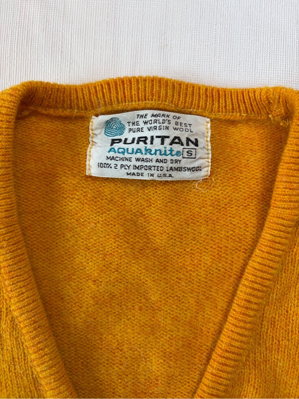 Puritan Aquaknits Mustard Yellow lambs Wool Sweater